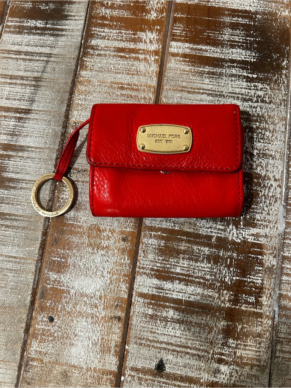 Michael Kors pebbled Jet-Set Red Leather Compact Key Case with Gold Hardware
